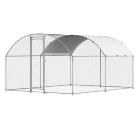 Metal Chicken Coop 9.8x13.1x6.5 ft Walk-in Chicken Run with Cover Doom Roof