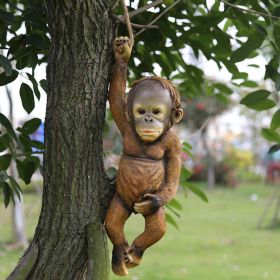 Monkey Chimp Hanging Rope Garden Ornament Outdoor Statue Sculpture Resin Decor (Color: Chimp)