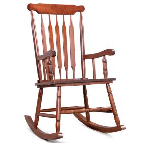 Patio Porch Wooden Rocking Chair, Rocker Chair Solid Wood for Outdoor Garden Backyard (Color: Brown)